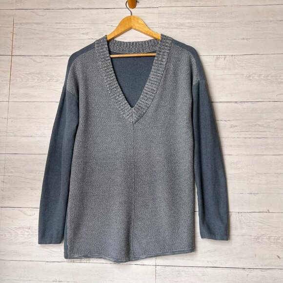 Prana Sweater Womens Size Small Blue Cedros Tunic V Neck 100% Organic Cotton - Picture 1 of 16